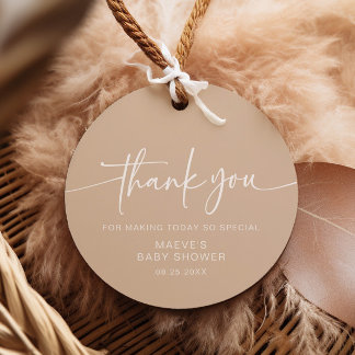 Taupe Neutral Modern Baby shower Favor Tags Eenvou Bedankjes Labels