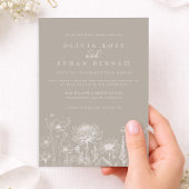 Taupe Neutral Wildflower Wedding Invitation Kaart