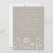 Taupe Neutral Wildflower Wedding Invitation Kaart (Voorkant)