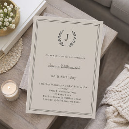 Taupe neutrale monogram krans verjaardag kaart
