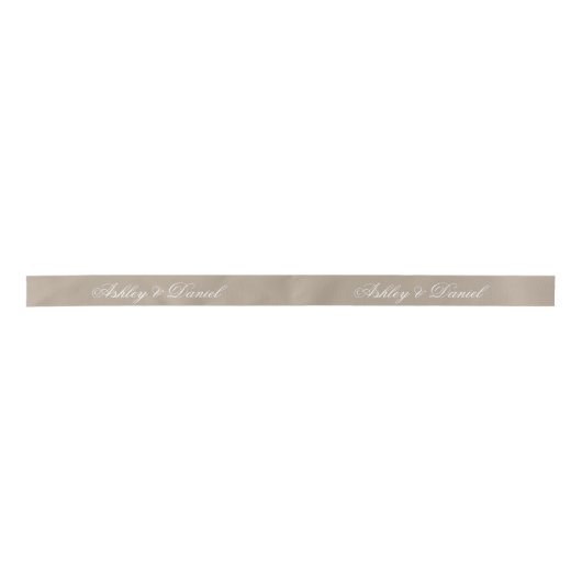 Taupe Neutrals Elegant Script Kalligrafie Bruiloft Satijnen Lint (Voorkant)