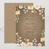 Taupe Oker Wilde Bloemen Bruiloft Kaart (Voorkant / Achterkant)