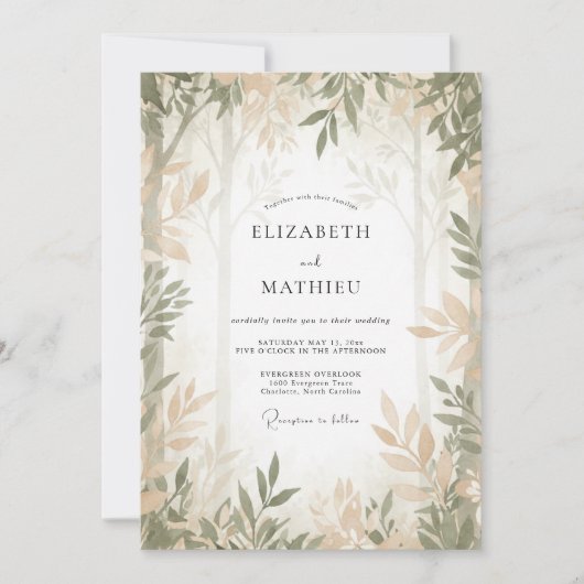 Taupe Olijf Bladgroen Eucalyptus Bruiloft Kaart (Voorkant)