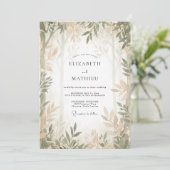 Taupe Olijf Bladgroen Eucalyptus Bruiloft Kaart (Staand voorkant)