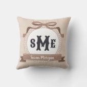 Taupe omgekeerde Griekse Sleutel Boog Monogram Kussen (Achterkant)