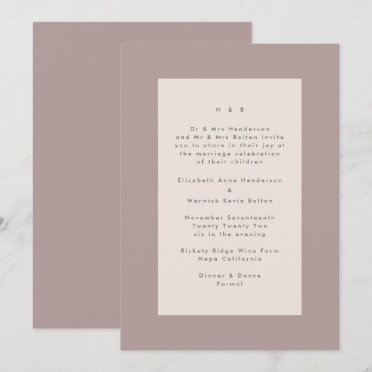 Taupe op Beige Modern Minimalistic Simple Wedding Kaart (Voorkant / Achterkant)