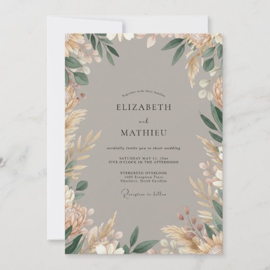 Taupe Organische Boho Bruiloft Kaart (Voorkant)