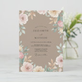 Taupe Paarse Blad Bruiloft Kaart (Staand voorkant)