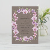 Taupe Paarse Orchidee Huwelijk Kaart (Staand voorkant)