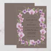 Taupe Paarse Orchidee Huwelijk Kaart (Voorkant / Achterkant)