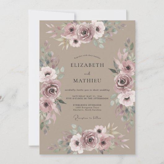 Taupe Paarse Roze Bruiloft Kaart (Voorkant)