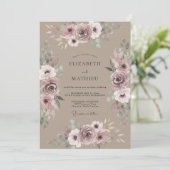 Taupe Paarse Roze Bruiloft Kaart (Staand voorkant)