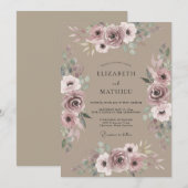 Taupe Paarse Roze Bruiloft Kaart (Voorkant / Achterkant)