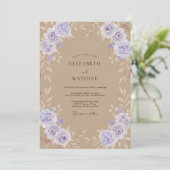 Taupe Paarse Rozen Bruiloft Kaart (Staand voorkant)