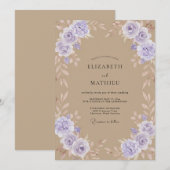 Taupe Paarse Rozen Bruiloft Kaart (Voorkant / Achterkant)