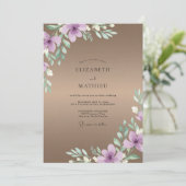 Taupe Paarse Waterverf Bruiloft Kaart (Staand voorkant)