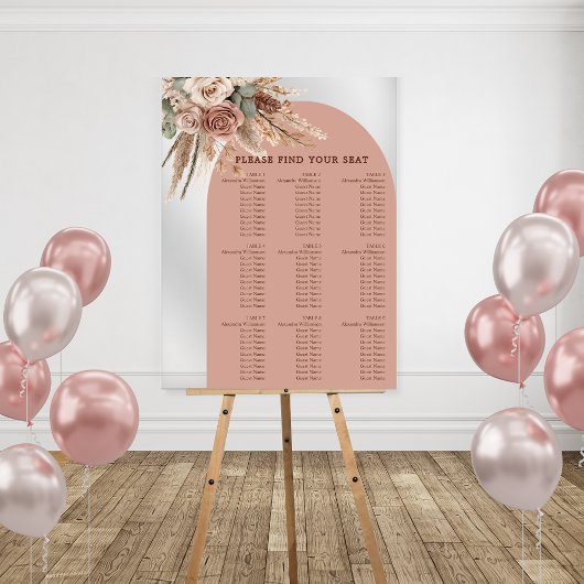 Taupe pampas grass wedding seating chart acryl bord