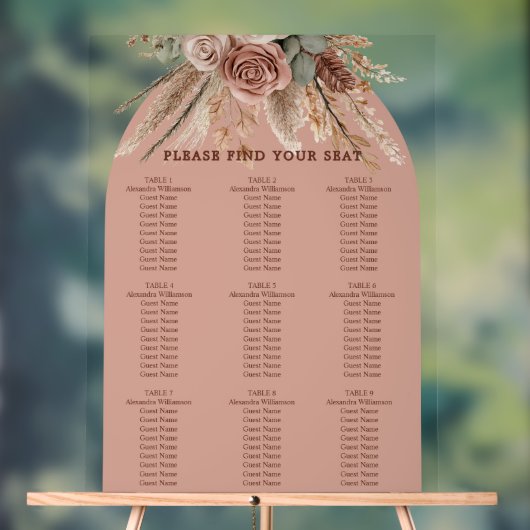 Taupe pampas grass wedding seating chart acryl bord (Neutraal)