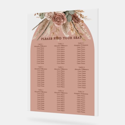 Taupe pampas grass wedding seating chart acryl bord (Hoek)