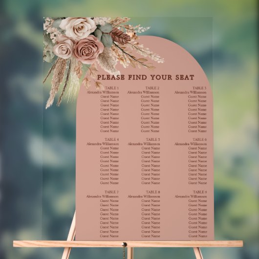 Taupe pampas grass wedding seating chart acryl bord (Neutraal)