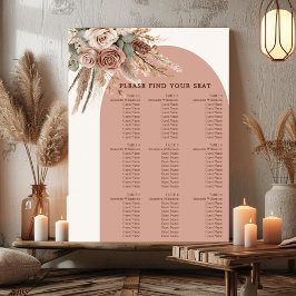 Taupe pampas grass wedding seating chart poster