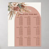 Taupe pampas grass wedding seating chart poster (Voorkant)