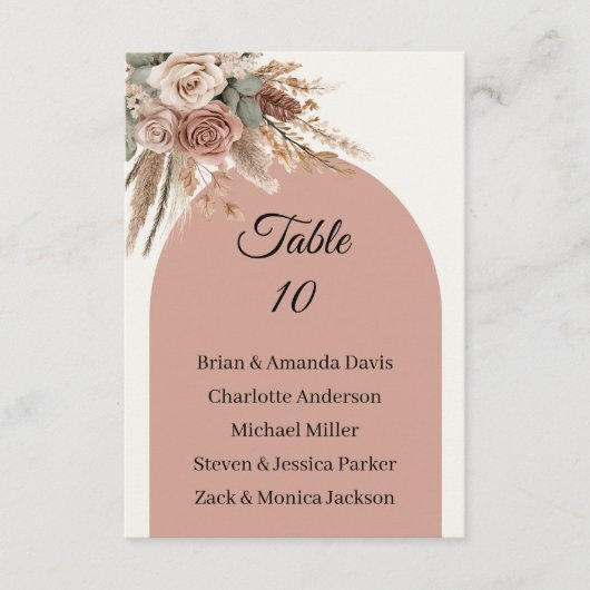 Taupe pampas grass wedding table number names card RSVP kaartje (Voorkant)