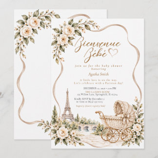 Taupe Parisian Garden Bloemen Baby Shower Kaart