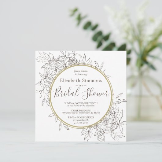 Taupe Peony Floral Modern Toile Vrijgezellenfeest Kaart (Staand voorkant)