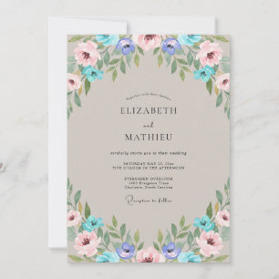 Taupe Periwinkle Bloemblaadje Bruiloft Kaart