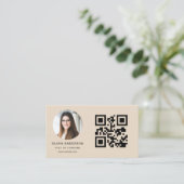 Taupe Photo with QR Code Social Media Visitekaartje (Staand voorkant)