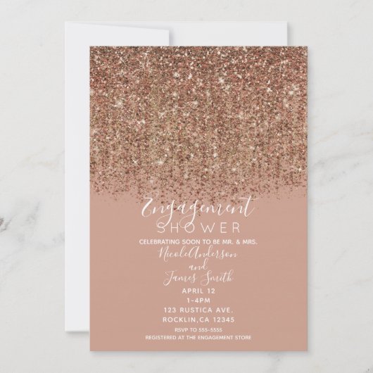 Taupe Pink & Bronze Gold Glitter Verloving Shower Kaart (Voorkant)