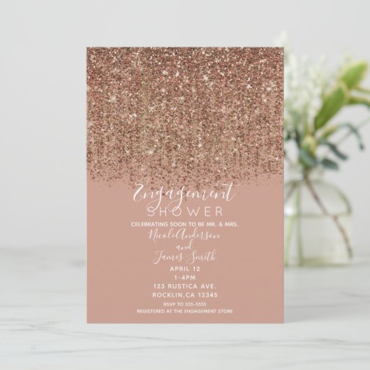 Taupe Pink & Bronze Gold Glitter Verloving Shower Kaart (Staand voorkant)