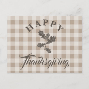 Taupe Plaid Modern Foliage Happy Thanksgiving Feestdagenkaart