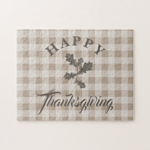Taupe Plaid Modern Foliage Happy Thanksgiving Legpuzzel