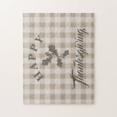 Taupe Plaid Modern Foliage Happy Thanksgiving Legpuzzel (Verticaal)
