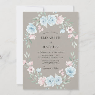 Taupe Poeder Azure Krans Bruiloft Kaart