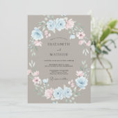 Taupe Poeder Azure Krans Bruiloft Kaart (Staand voorkant)
