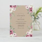 Taupe Primen Ranunculus Eucalyptus Bruiloft Kaart (Staand voorkant)