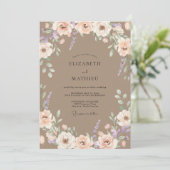 Taupe Pruim Ranunculus Eucalyptus Bruiloft Kaart (Staand voorkant)
