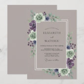 Taupe Pruim Succulent Eucalyptus Bruiloft Kaart (Voorkant / Achterkant)
