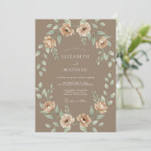 Taupe Ranunculus Krans Bruiloft Kaart (Staand voorkant)
