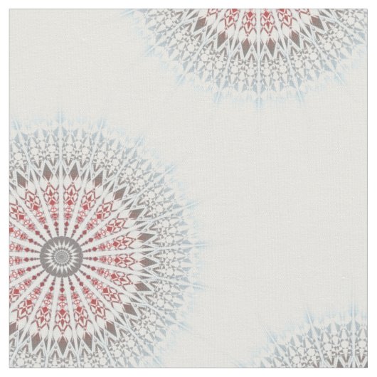 Taupe Red Blue White Mandala Stof (Close Up)