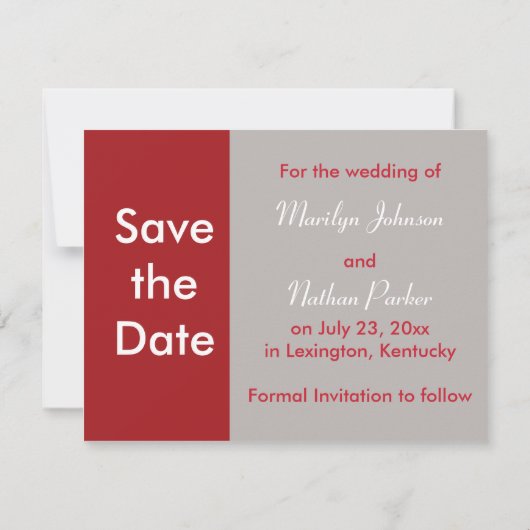 Taupe Red White Peony PHOTO Save the Date Kaart (Achterkant)