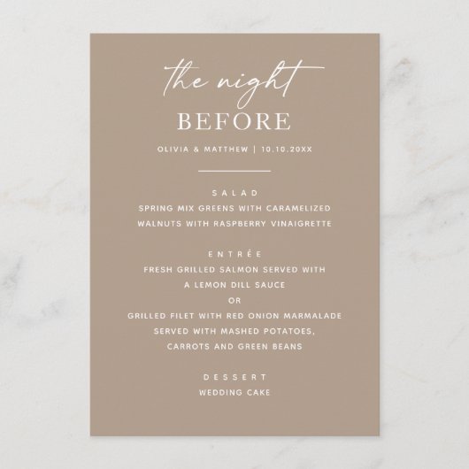 Taupe repetitie diner | De nacht voor Smoky Beige Menu (Voorkant)