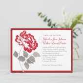 Taupe, rode pioen op witte bruiloft uitnodiging (Staand voorkant)
