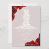 Taupe rode rozen wit blad jurk quinceañera kaart (Voorkant)