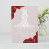 Taupe rode rozen wit blad jurk quinceañera kaart (Staand voorkant)