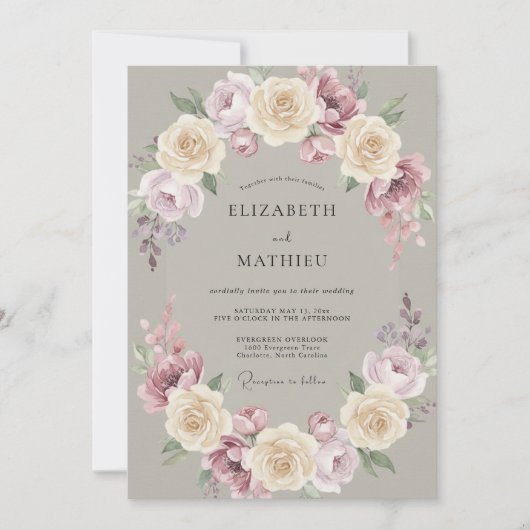 Taupe Romantische Vintage Bruiloft Kaart (Voorkant)