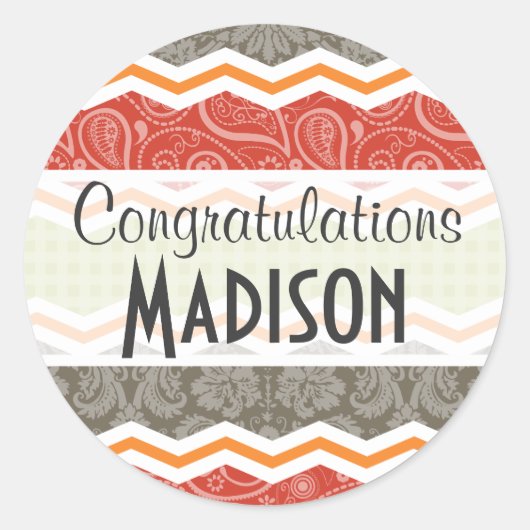 Taupe, Rood, Groen, en Oranje Schattige Land Ronde Sticker (Voorkant)